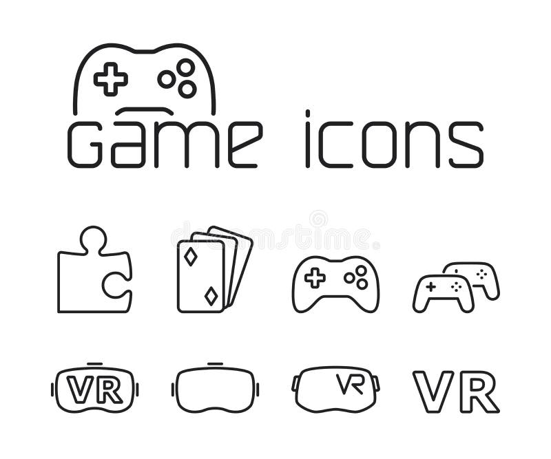 De pictogrammen van het lijnspel op witte achtergrond worden geplaatst die stock illustratie De pictogrammen van het lijnspel op witte achtergrond worden geplaatst die stock illustratie