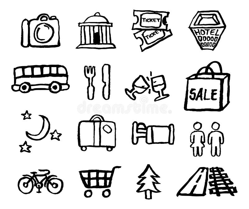 De Pictogrammen van het toerisme en van de Reis vector illustratie De Pictogrammen van het toerisme en van de Reis vector illustratie