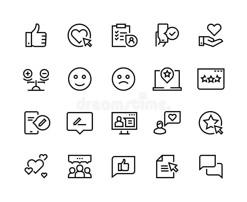De pictogrammen van de huldeblijkenlijn De gelukkige klant koppelt tevredenheid van het de ervarings de positieve overzicht van d vector illustratie De pictogrammen van de huldeblijkenlijn De gelukkige klant koppelt tevredenheid van het de ervarings de positieve overzicht van d vector illustratie
