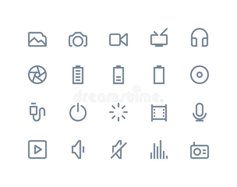 De Pictogrammen van verschillende media Lijnreeks vector illustratie De Pictogrammen van verschillende media Lijnreeks vector illustratie