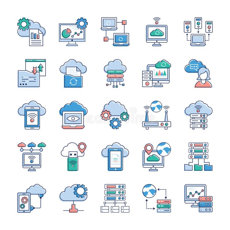De pictogrammen van de wolkentechnologie stock illustratie De pictogrammen van de wolkentechnologie stock illustratie