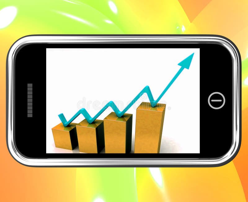 De pijl op Grafiek op Smartphone toont Verhoging vector illustratie De pijl op Grafiek op Smartphone toont Verhoging vector illustratie