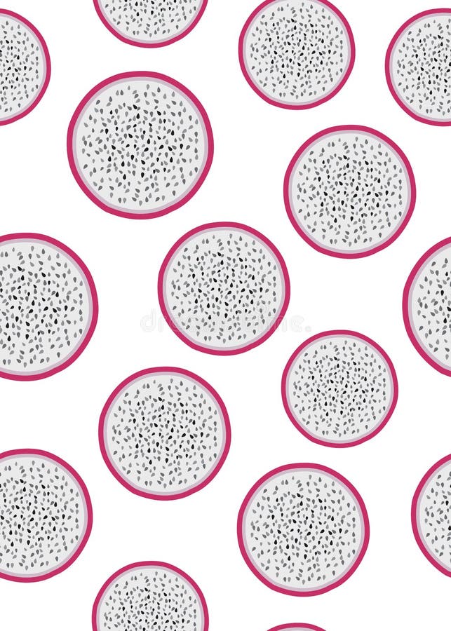 De plak naadloos patroon van het draakfruit op een witte achtergrond Tropische exotische cactusvruchten vector illustratie De plak naadloos patroon van het draakfruit op een witte achtergrond Tropische exotische cactusvruchten vector illustratie
