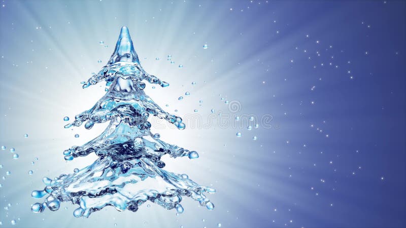 Christmas water splash tree on blue background. 3d rendering. Christmas water splash tree on blue background. 3d rendering