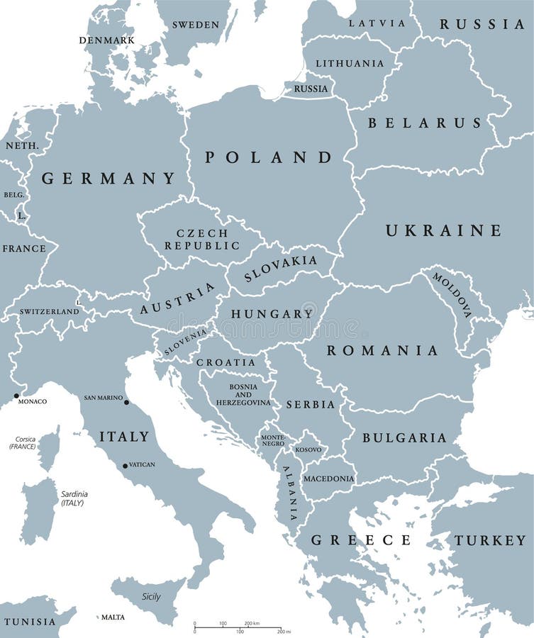 De politieke kaart van de landen van Midden-Europa