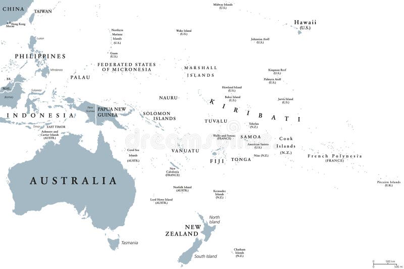 De politieke kaart van Oceanië