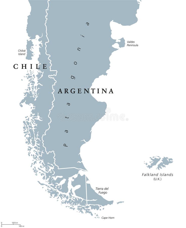 De politieke kaart van Patagonië en van Falkland Islands