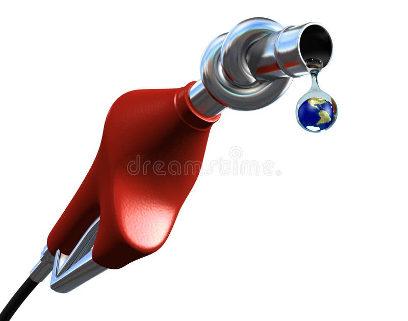 Fuel pump with Earth globe in last drop of oil - 3d render. Fuel pump with Earth globe in last drop of oil - 3d render