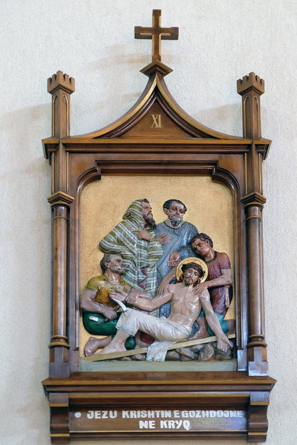 Aan Het Kruis Genageld 11de Posten Van Het Kruis, Kruisiging: Jesus Wordt Genageld Aan Het