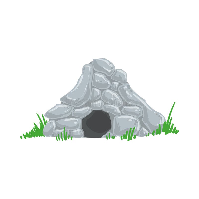 De primitieve die Mens van het de Holbewonerhuis van het Stenen tijdperkhol uit Grey Rocks Living Place wordt gemaakt royalty-vrije illustratie De primitieve die Mens van het de Holbewonerhuis van het Stenen tijdperkhol uit Grey Rocks Living Place wordt gemaakt royalty-vrije illustratie