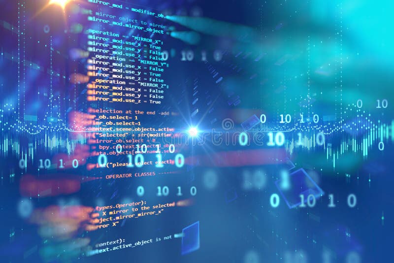 Programmeercode, abstracte technologische achtergrond van een softwareontwikkelaar en computer script stock illustratie