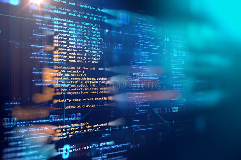 Programmeercode, abstract, technologische achtergrond van een softwareontwikkelaar en computerscript stock illustratie