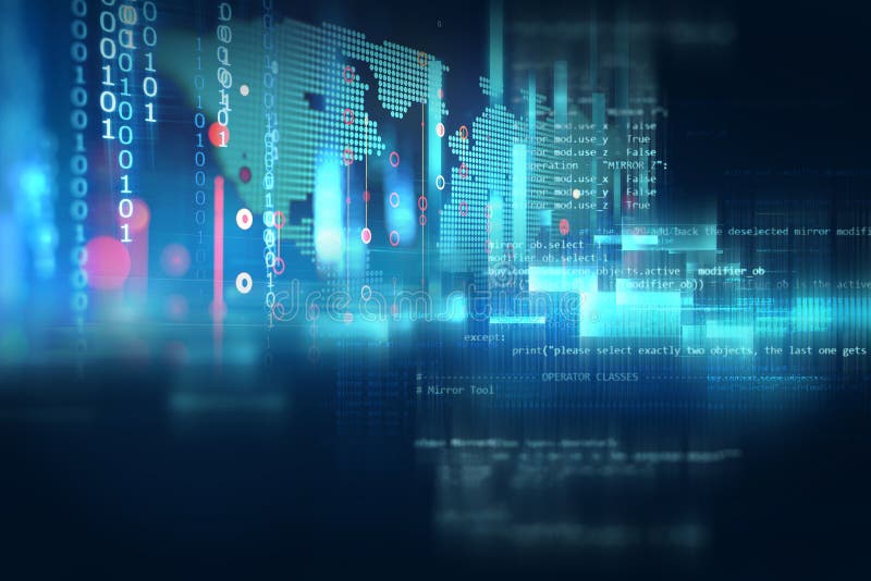 Programmeercode, abstract technologische achtergrond, softwareontwikkeling en computerscript royalty-vrije illustratie