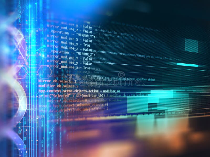 Programmeercode, abstract, technologische achtergrond van een softwareontwikkelaar en computerscript stock illustratie