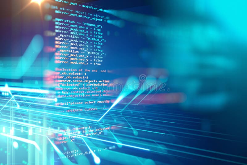 Programmeercode, abstract, technologische achtergrond van een softwareontwikkelaar en computerscript stock illustratie