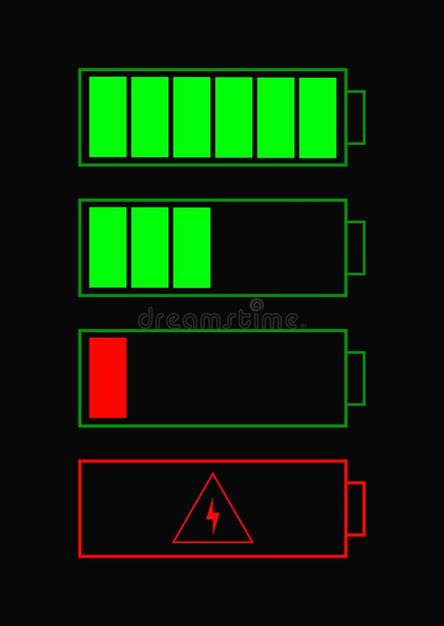 De punten van de batterijindicator batterijpictogrammen voor website worden geplaatst die Acculadingstatus met lage en hoge energ royalty-vrije illustratie De punten van de batterijindicator batterijpictogrammen voor website worden geplaatst die Acculadingstatus met lage en hoge energ royalty-vrije illustratie