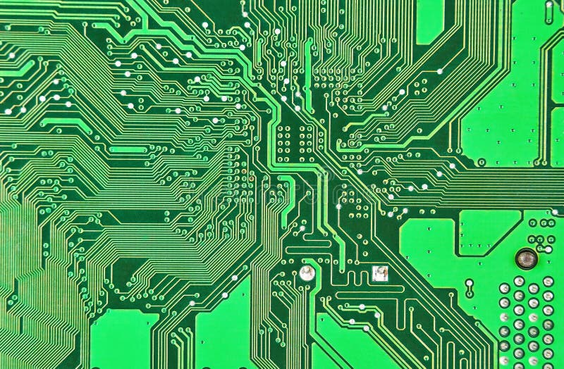 Close up of a printed green computer circuit board. Close up of a printed green computer circuit board