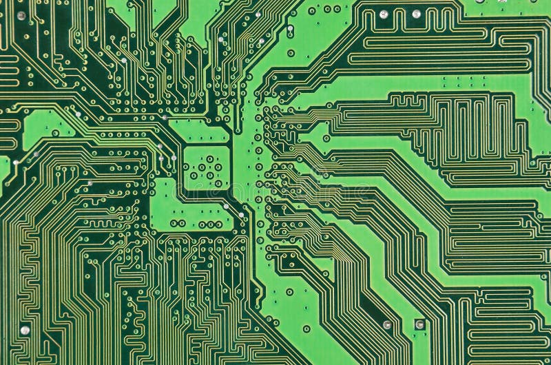 Close up of a printed green computer circuit board. Close up of a printed green computer circuit board