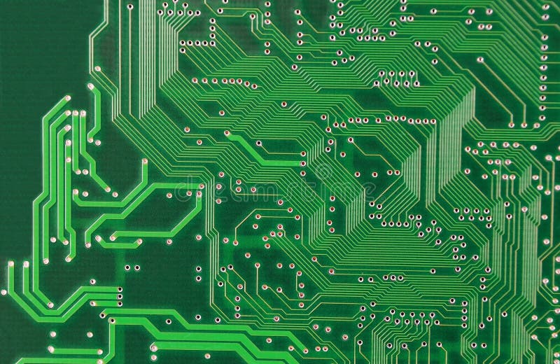 Close up of a printed green computer circuit board. Close up of a printed green computer circuit board