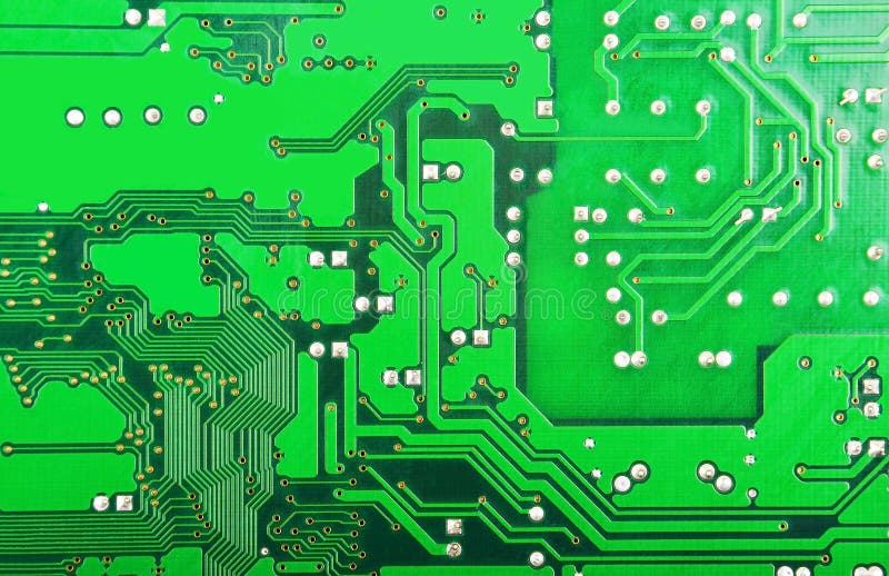 Close up of a printed green computer circuit board. Close up of a printed green computer circuit board