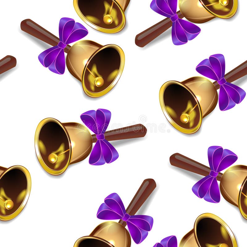 De realistische naadloze achtergrond van Kerstmisklokken, purper lint, periodiek patroon royalty-vrije illustratie De realistische naadloze achtergrond van Kerstmisklokken, purper lint, periodiek patroon royalty-vrije illustratie
