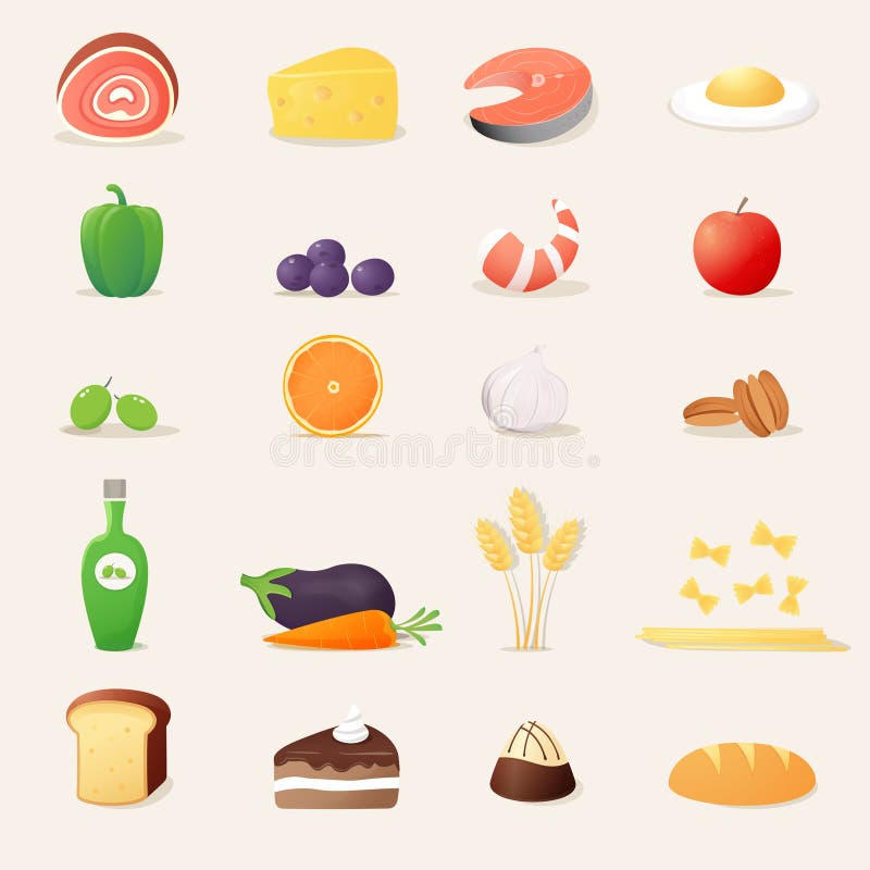 De Realistische Vectorillustraties van voedselpictogrammen royalty-vrije illustratie De Realistische Vectorillustraties van voedselpictogrammen royalty-vrije illustratie