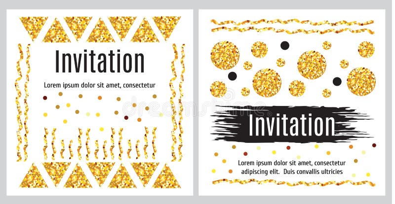 De reeks uitnodigingsmalplaatjes met gouden schittert royalty-vrije illustratie De reeks uitnodigingsmalplaatjes met gouden schittert royalty-vrije illustratie