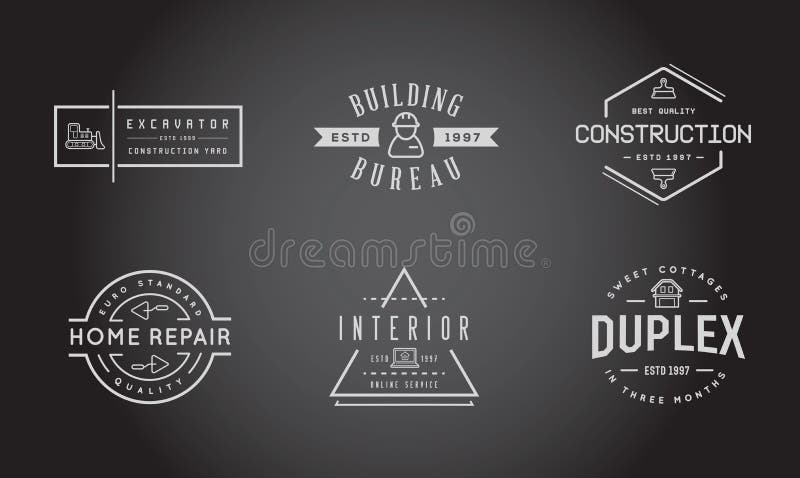 De reeks van de het Vectorbouw Huis en Reparatie van de Bouwpictogrammen kan als Embleem worden gebruikt stock illustratie De reeks van de het Vectorbouw Huis en Reparatie van de Bouwpictogrammen kan als Embleem worden gebruikt stock illustratie