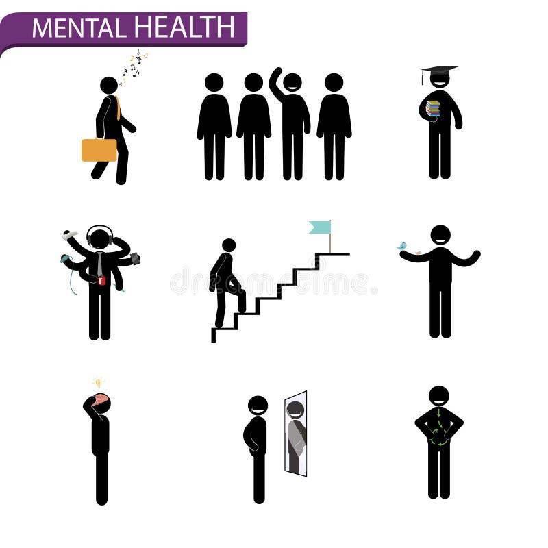 De reeks van de stokmens Regels voor geestelijke gezondheid royalty-vrije illustratie De reeks van de stokmens Regels voor geestelijke gezondheid royalty-vrije illustratie