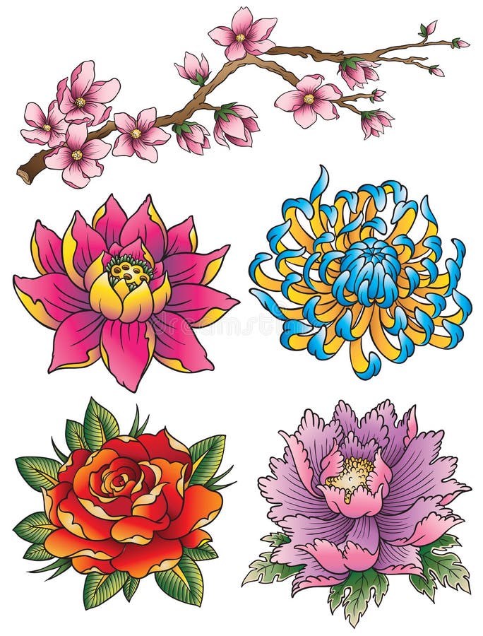 De Reeks van de tatoegeringsbloem royalty-vrije illustratie De Reeks van de tatoegeringsbloem royalty-vrije illustratie