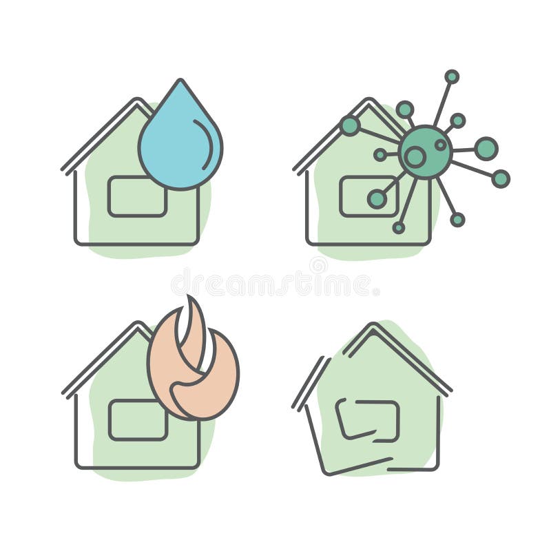 De reeks van de de dienstenillustratie van de huisverzekering verschillende types van verzekeringen in het geval van verschillend vector illustratie De reeks van de de dienstenillustratie van de huisverzekering verschillende types van verzekeringen in het geval van verschillend vector illustratie