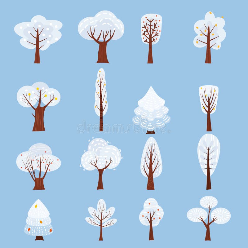De reeks van Geïsoleerde de Winterboom verfraait gestileerd, naakte sneeuw, Vector, geïsoleerde beeldverhaalstijl, malplaatje in vector illustratie De reeks van Geïsoleerde de Winterboom verfraait gestileerd, naakte sneeuw, Vector, geïsoleerde beeldverhaalstijl, malplaatje in vector illustratie