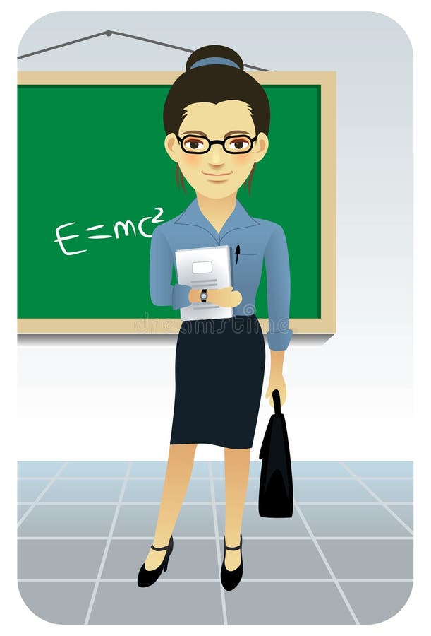 Illustration of a female teacher in a classroom. Illustration of a female teacher in a classroom.