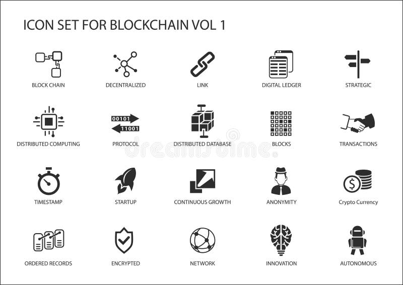 De reeks van het Blockchainpictogram vector illustratie De reeks van het Blockchainpictogram vector illustratie