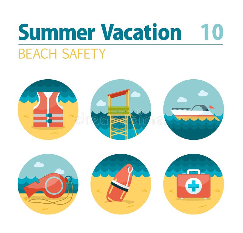 De reeks van het de veiligheidspictogram van het badmeesterstrand De zomer Vakantie royalty-vrije illustratie De reeks van het de veiligheidspictogram van het badmeesterstrand De zomer Vakantie royalty-vrije illustratie