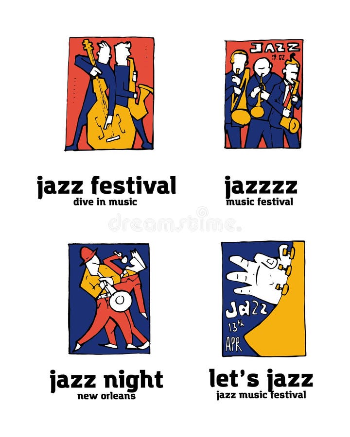 De reeks van het het festivalembleem van de jazzmuziek royalty-vrije illustratie De reeks van het het festivalembleem van de jazzmuziek royalty-vrije illustratie