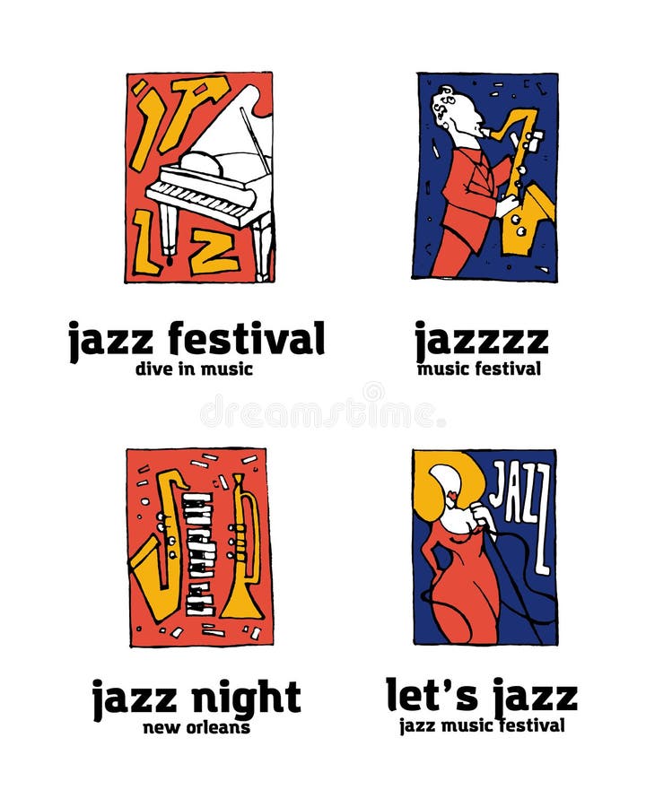 De reeks van het het festivalembleem van de jazzmuziek vector illustratie De reeks van het het festivalembleem van de jazzmuziek vector illustratie