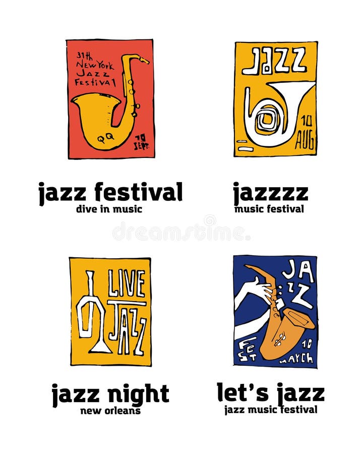 De reeks van het het festivalembleem van de jazzmuziek royalty-vrije illustratie De reeks van het het festivalembleem van de jazzmuziek royalty-vrije illustratie