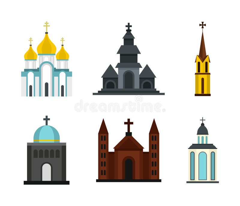 Download De Reeks Van Het Kerkpictogram, Vlakke Stijl Vector Illustratie - Illustratie bestaande uit gouden, overspannen: 107707185