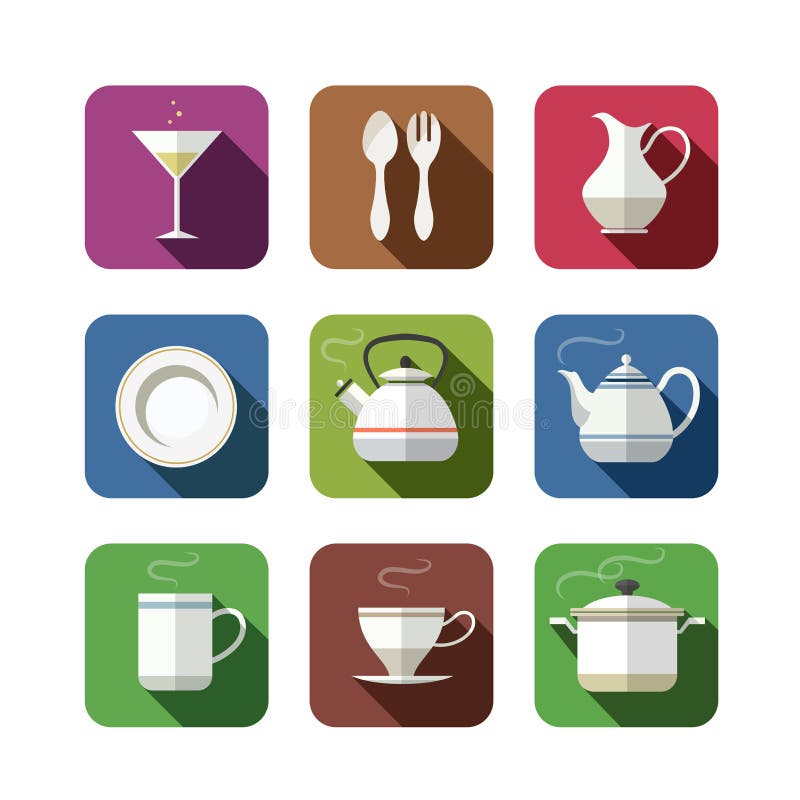 De reeks van het keukenvaatwerk pictogrammen vector illustratie De reeks van het keukenvaatwerk pictogrammen vector illustratie