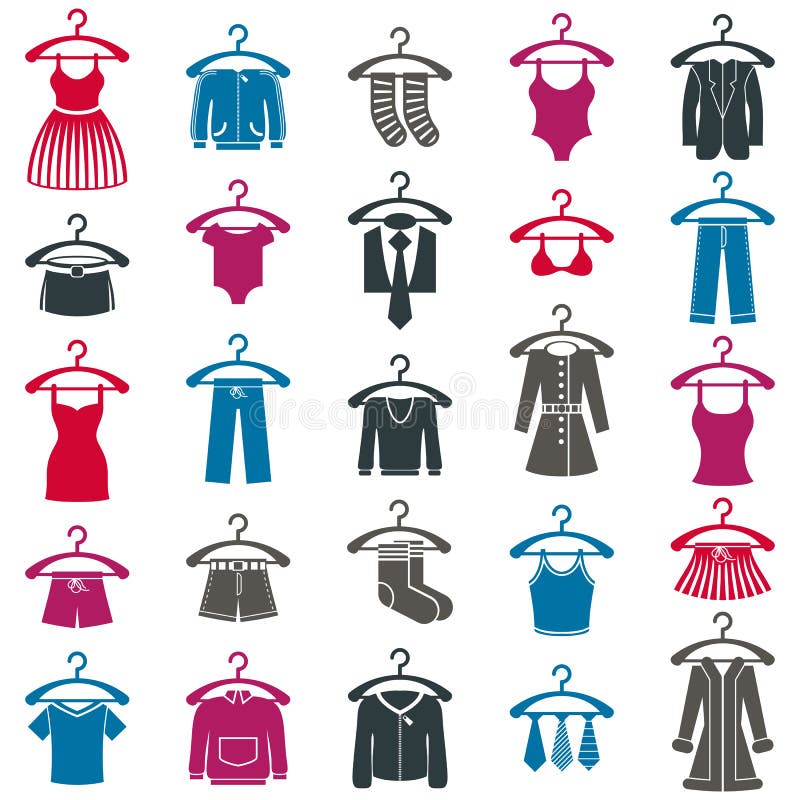 De reeks van het klerenpictogram, vectorinzameling van maniertekens stock illustratie De reeks van het klerenpictogram, vectorinzameling van maniertekens stock illustratie