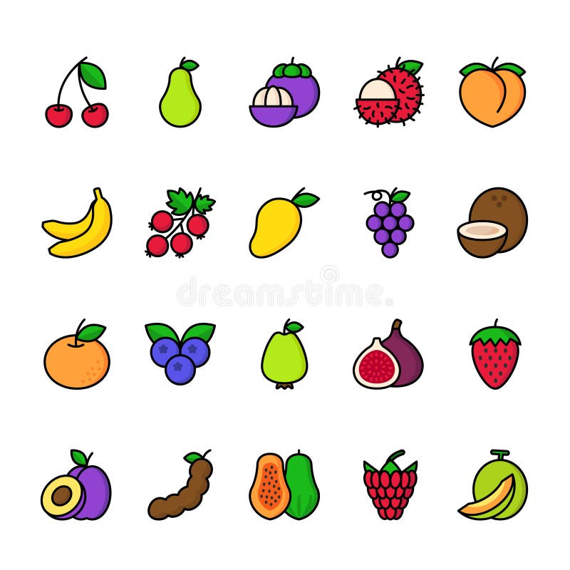 De reeks van het rassenbarrièrepictogram Vruchten stock illustratie De reeks van het rassenbarrièrepictogram Vruchten stock illustratie