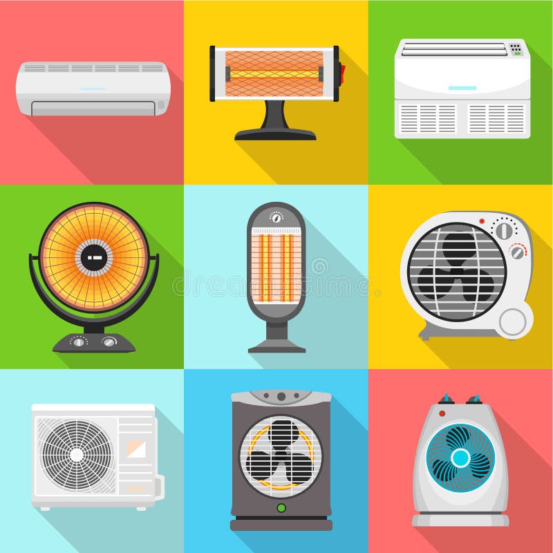 De reeks van het straalkachelpictogram, vlakke stijl vector illustratie De reeks van het straalkachelpictogram, vlakke stijl vector illustratie