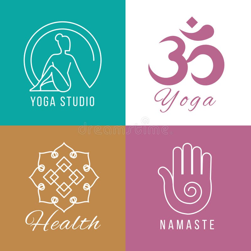 De reeks van het yogaembleem Bloemen en aardharmonie, zen gezondheids vectorsymbolen