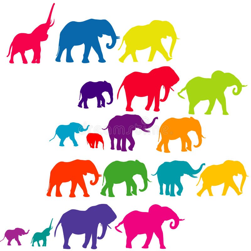 De reeks van olifant kleurde silhouetten royalty-vrije illustratie De reeks van olifant kleurde silhouetten royalty-vrije illustratie