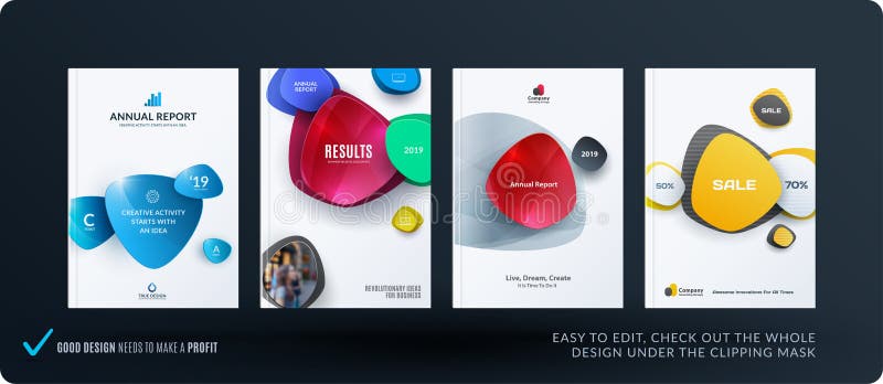 De reeks van ontwerpbrochure, vat jaarverslag, horizontale dekkingslay-out, vlieger in A4 met vector kleurrijk samen rond gemaakt