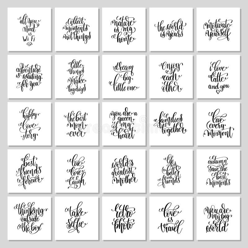De reeks van 25 overhandigt het van letters voorzien motieven en inspirational citaten p stock illustratie De reeks van 25 overhandigt het van letters voorzien motieven en inspirational citaten p stock illustratie