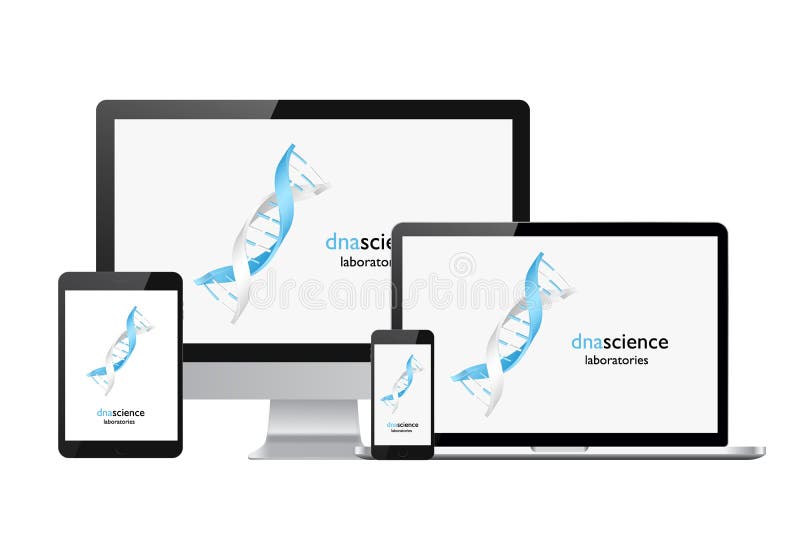 De reeks van realistische elektronisch bedenkt met DNA logotype stock illustratie De reeks van realistische elektronisch bedenkt met DNA logotype stock illustratie