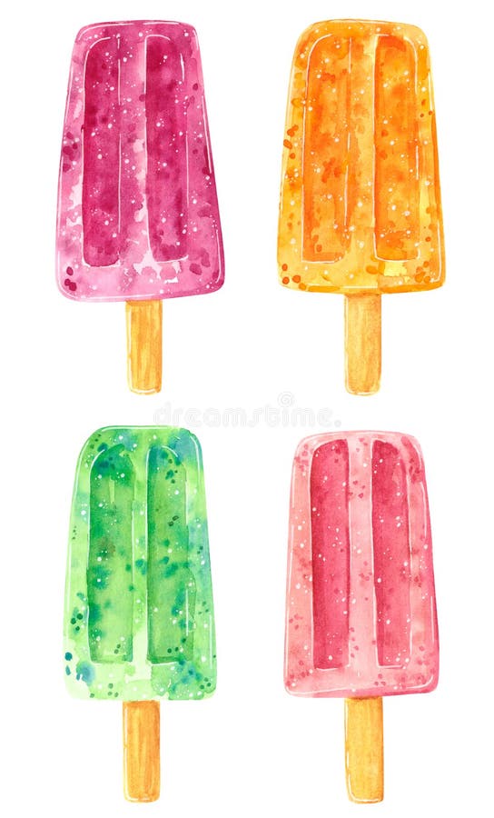 De reeks van zoet fruitijs knalt van verschillende aroma's, waterverfillustratie stock illustratie De reeks van zoet fruitijs knalt van verschillende aroma's, waterverfillustratie stock illustratie
