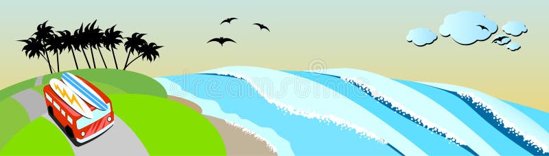 De reis van de branding langs de kust. stock illustratie De reis van de branding langs de kust. stock illustratie